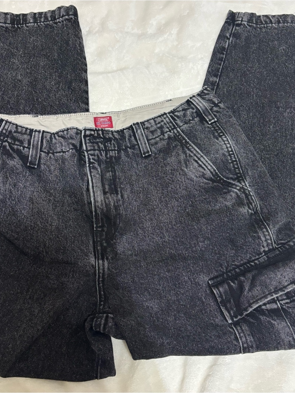 Black Acid Wash Levi Cargo Jeans